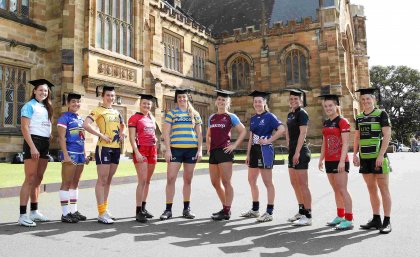 7s team captains, with UQ captain Jannicke lJdens at centre right